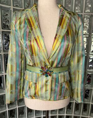 Cynthia Steffe Paisley Floral Beaded Fitted Striped Jacket Coat - Size XS - OE